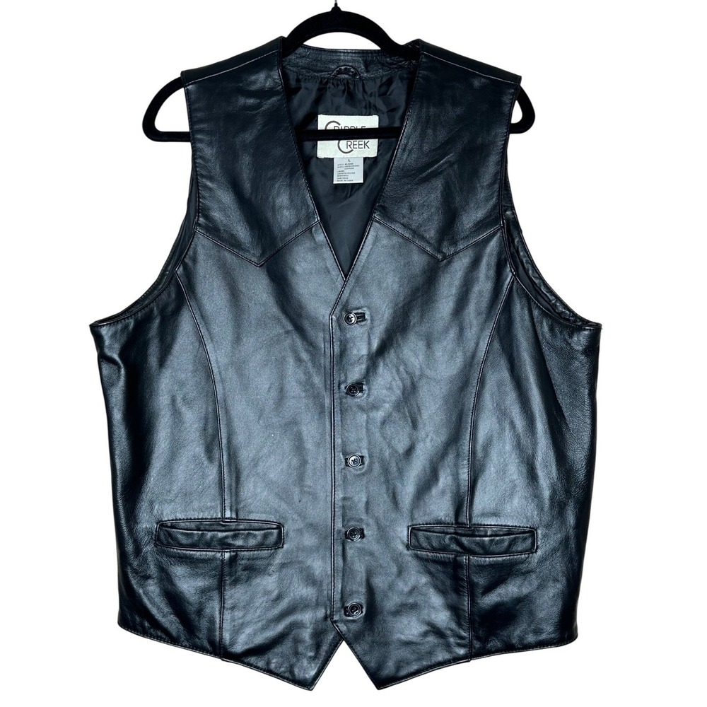 Cripple Creek Mens Black Genuine Leather Western Vest ML3059 Large Button Front